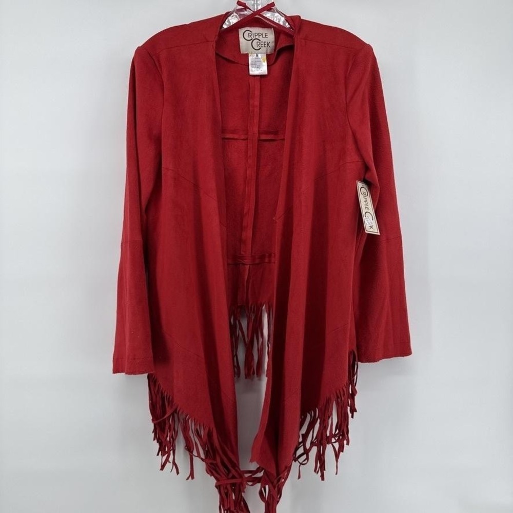 Cripple Creek Jacket Womens Medium Red Open Front Fringe Boho NWT